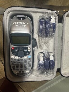 Dymo LetraTag Label Maker in Silver with Blue Tape Cassettes